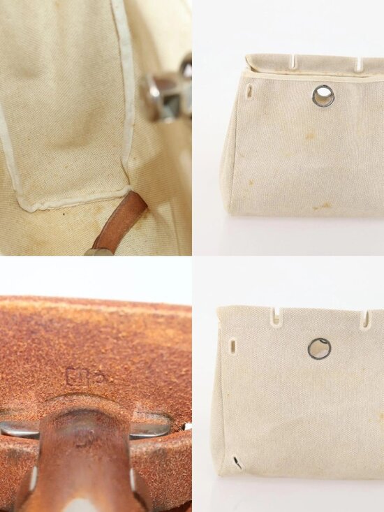 HERMES Herbag Ad PM Backpack Canvas Leather 2way Beige Silver Auth 172481 main image 3